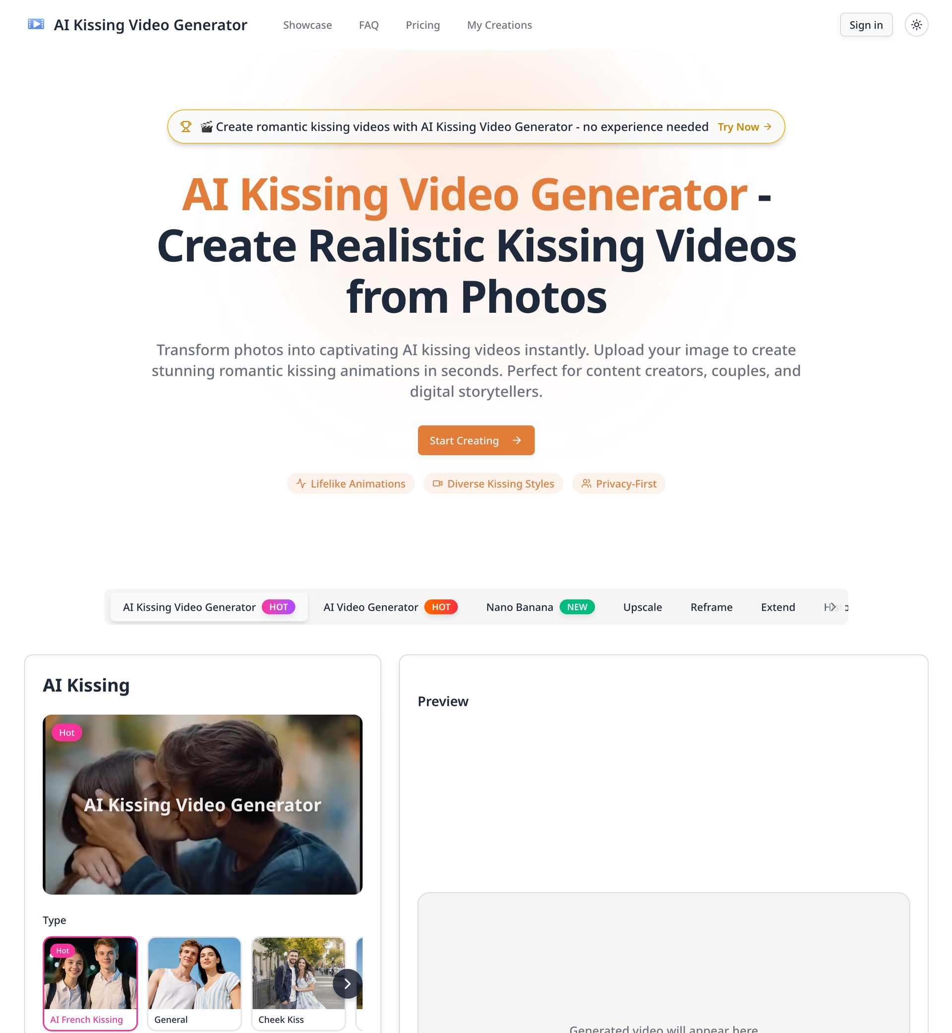 AI Kissing Video Generator - Create Realistic Kissing Videos - Product Image